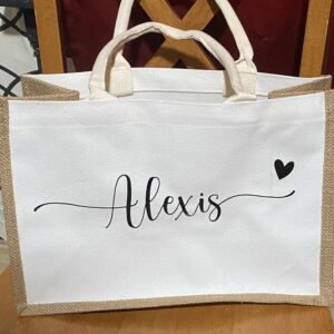 Personalized bridal party jute tote bag with handles | Jute tote with names | DIY bridesmaid proposal bag