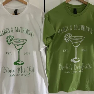 Margaritas and Matrimony bachelorette party tshirts | Matching bridesmaid shirts