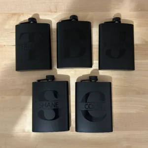 Personalized Groom/Groomsman Monogram Matte metal black hip flasks for 8oz liquid with funnel | groomsman gift