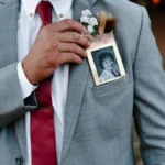 Custom boho sola wood memorial boutonnières /groomsman pocket square with photo