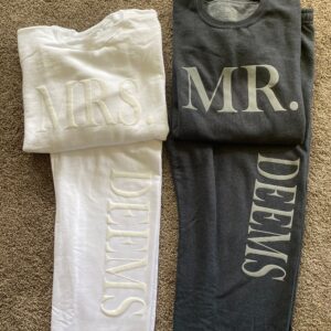Textured decal Mr. & Mrs. honeymoon couple crewneck sweatsuit | Custom puffy sweats