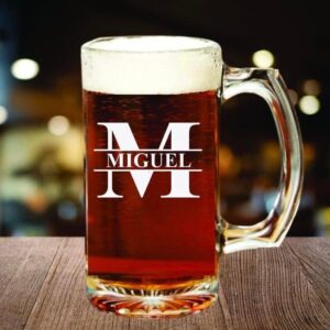 Monogram custom wedding tux beer mug, groomsmen beer mug with handle, matching bachelor party gift, groom gift