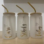 Bride Beer Can frosted Glass Cup w/ Lid and Straw | Cute matching Bachelorette Cups | Affordable Wedding Party Gifts | Bridesmaid proposal
