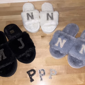 Custom pearl letter monogram slippers | Bridal party pearl slippers | Mrs. bride slippers