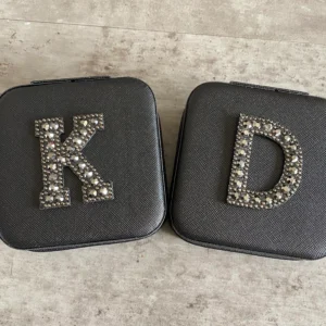 Custom black pearl letter travel jewelry box, Bridal party gift, small jewelry box with initial