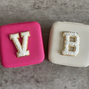 Custom chenille letter initial travel jewelry box, Bridal party gift, Personalized jewelry gift box