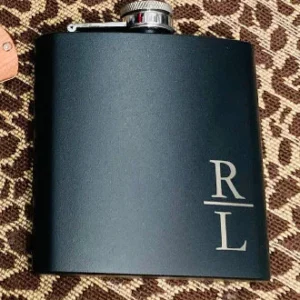 Personalized Groom/Groomsman Monogram Matte metal black hip flasks for 8oz liquid with funnel gift | flasks with initials