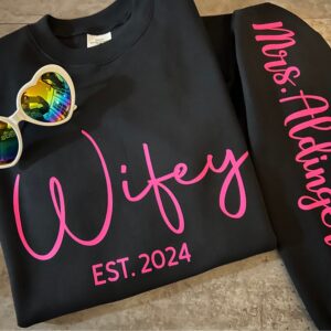 Wifey crewneck sweatshirt with new last name, Wedding gift for bride