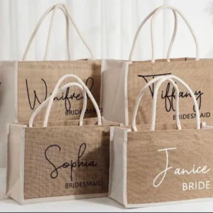 Personalized bridal party jute tote bag with handles | Jute tote with names | DIY bridesmaid proposal bag