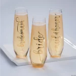 Bridal party stemless champagne glasses with name/title, Bachelorette party favor, Matching wedding party glass