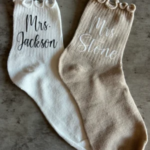 Womens lettuce top bridal party socks, Bachelorette party matching ruffle socks, Bride wedding day socks