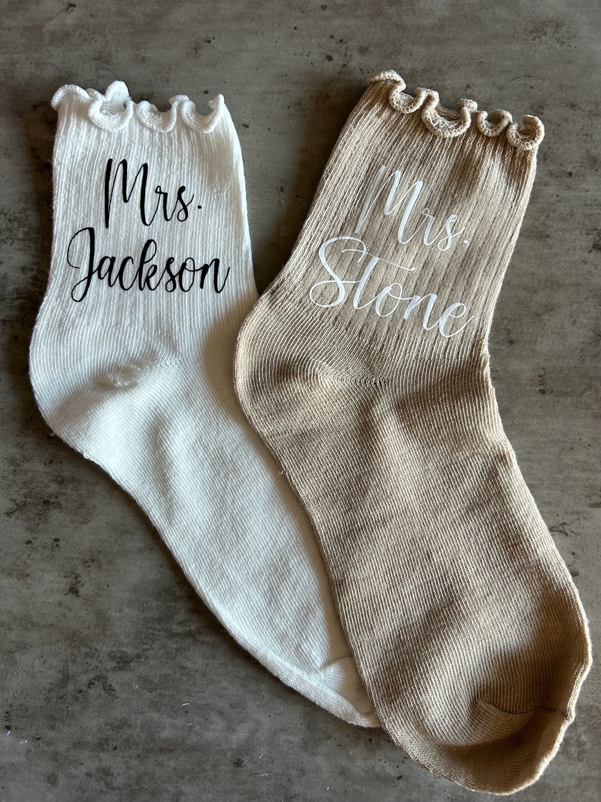 Womens lettuce top bridal party socks, Bachelorette party matching ruffle socks, Bride wedding day socks