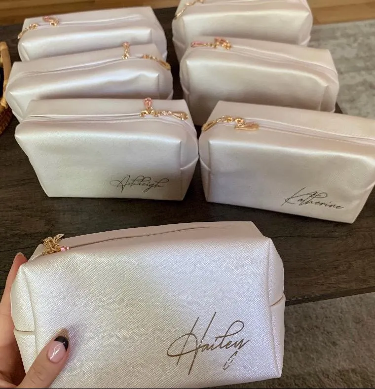 Womens makeup toiletry bag with name, Bridesmaid gift, DIY bridal party proposals, Bachelorette favor
